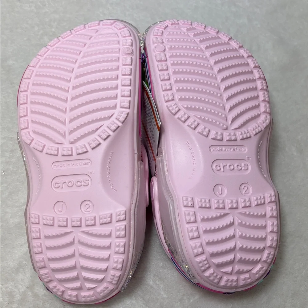 Crocs Kids' Pink Classic‎ Star Sparkle Shaker Clog Size J 2